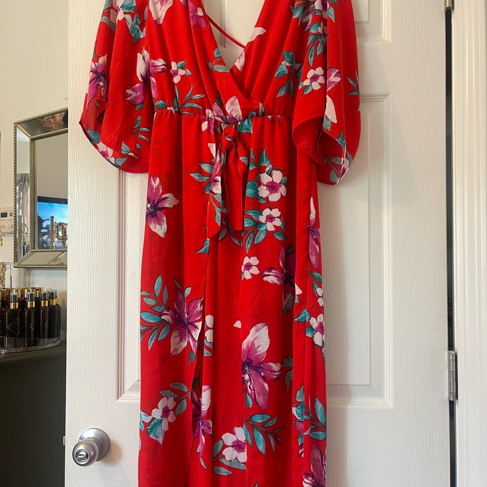 Floral Red Jumpsuit (New no tags)